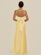 KissDress-Lumira Pastel Yellow Sheath Spaghetti Straps Chiffon Ruched Long Bridesmaid Dress