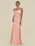 KissDress-Lumira Rose Petal Sheath Spaghetti Straps Chiffon Ruched Long Bridesmaid Dress