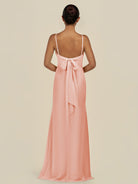 KissDress-Lumira Rose Petal Sheath Spaghetti Straps Chiffon Ruched Long Bridesmaid Dress