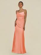 KissDress-Lumira Rosette Sheath Spaghetti Straps Chiffon Ruched Long Bridesmaid Dress