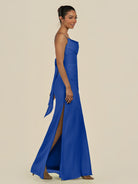 KissDress-Lumira Royal Blue Sheath Spaghetti Straps Chiffon Ruched Long Bridesmaid Dress