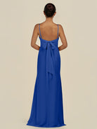 KissDress-Lumira Royal Blue Sheath Spaghetti Straps Chiffon Ruched Long Bridesmaid Dress