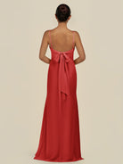 KissDress-Lumira Ruby Red Sheath Spaghetti Straps Chiffon Ruched Long Bridesmaid Dress