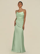 KissDress-Lumira Sage Sheath Spaghetti Straps Chiffon Ruched Long Bridesmaid Dress