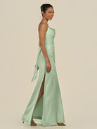KissDress-Lumira Sage Sheath Spaghetti Straps Chiffon Ruched Long Bridesmaid Dress