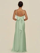 KissDress-Lumira Sage Sheath Spaghetti Straps Chiffon Ruched Long Bridesmaid Dress
