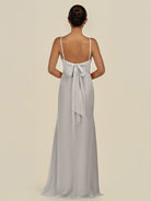 KissDress-Lumira Silver Sheath Spaghetti Straps Chiffon Ruched Long Bridesmaid Dress