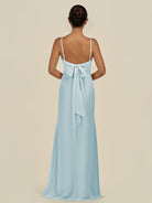KissDress-Lumira Sky Blue Sheath Spaghetti Straps Chiffon Ruched Long Bridesmaid Dress