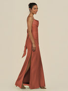 KissDress-Lumira Spice Sheath Spaghetti Straps Chiffon Ruched Long Bridesmaid Dress