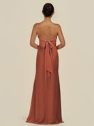 KissDress-Lumira Spice Sheath Spaghetti Straps Chiffon Ruched Long Bridesmaid Dress