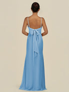 KissDress-Lumira Steel Blue Sheath Spaghetti Straps Chiffon Ruched Long Bridesmaid Dress