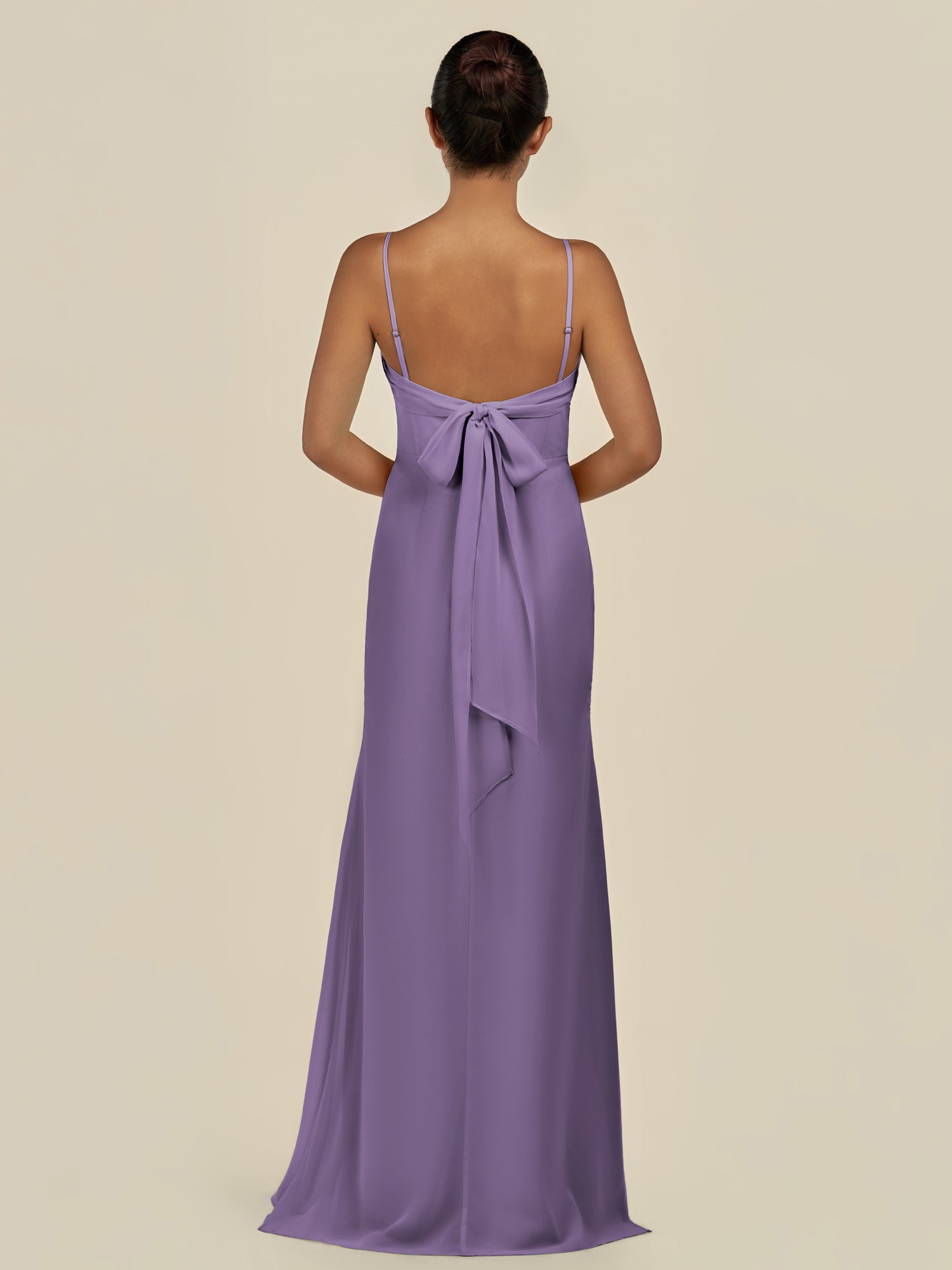 KissDress-Lumira Tahiti Sheath Spaghetti Straps Chiffon Ruched Long Bridesmaid Dress