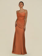 KissDress-Lumira Terracotta Sheath Spaghetti Straps Chiffon Ruched Long Bridesmaid Dress