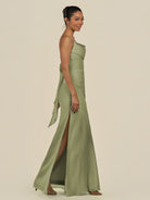 KissDress-Lumira Thyme Sheath Spaghetti Straps Chiffon Ruched Long Bridesmaid Dress