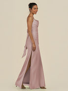 KissDress-Lumira Toffee Sheath Spaghetti Straps Chiffon Ruched Long Bridesmaid Dress