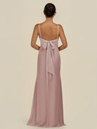 KissDress-Lumira Toffee Sheath Spaghetti Straps Chiffon Ruched Long Bridesmaid Dress