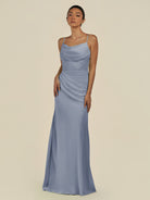 KissDress-Lumira Twilight Sheath Spaghetti Straps Chiffon Ruched Long Bridesmaid Dress