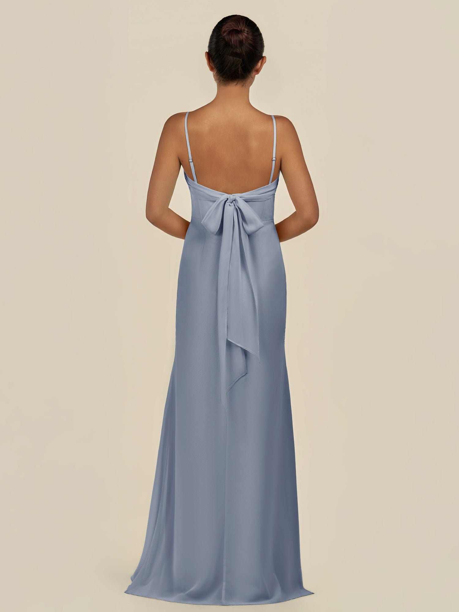 KissDress-Lumira Twilight Sheath Spaghetti Straps Chiffon Ruched Long Bridesmaid Dress