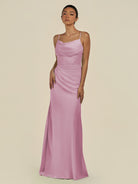 KissDress-Lumira Vintage Mauve Sheath Spaghetti Straps Chiffon Ruched Long Bridesmaid Dress