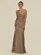 KissDress-Lumira Willow Green Sheath Spaghetti Straps Chiffon Ruched Long Bridesmaid Dress