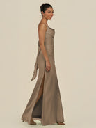 KissDress-Lumira Willow Green Sheath Spaghetti Straps Chiffon Ruched Long Bridesmaid Dress