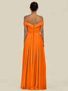 KissDress-Lurina Cinnamon A Line Chiffon Off the Shoulder Pleated Long Bridesmaid Dress with Slit
