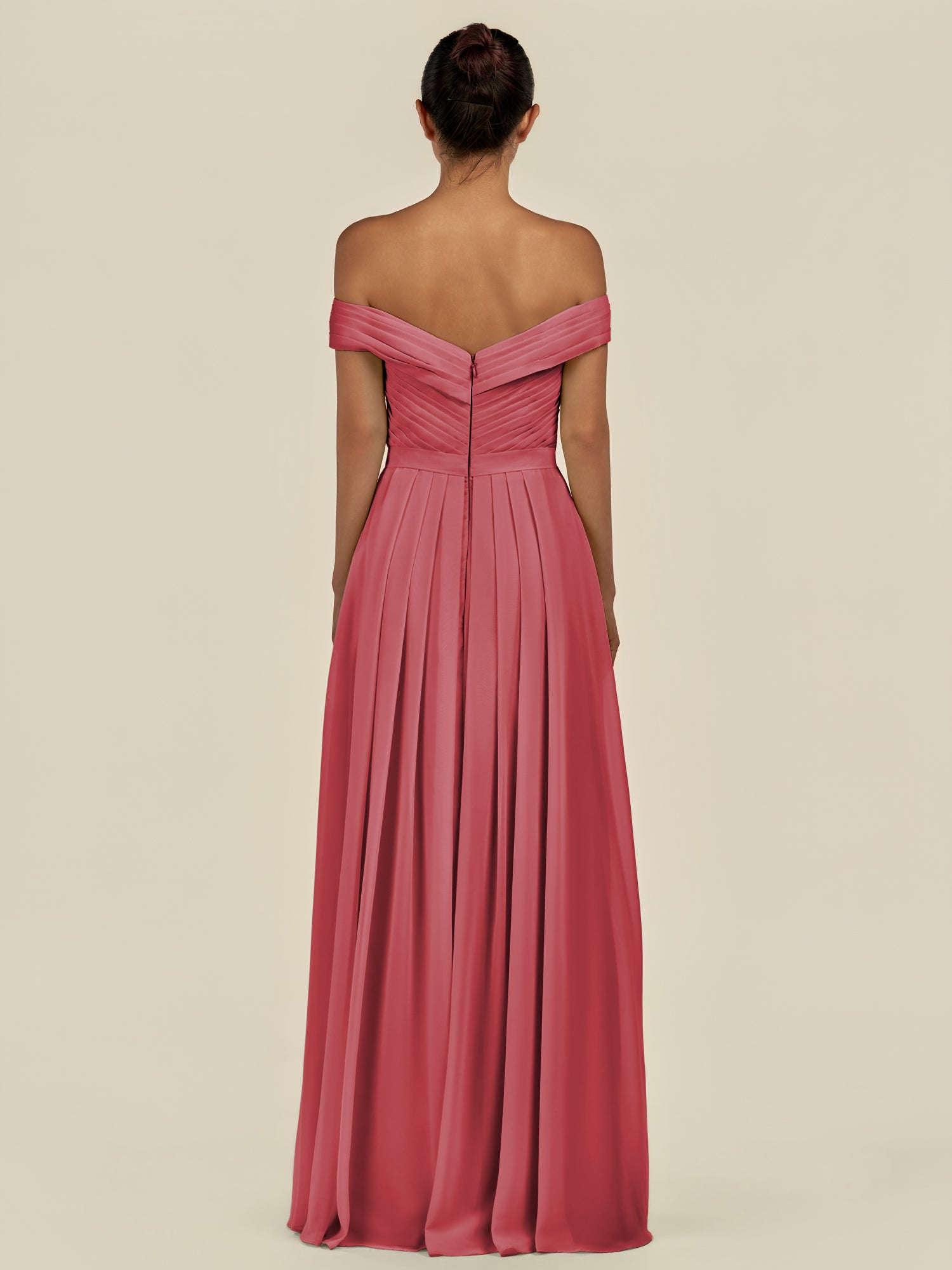 KissDress-Lurina Merlot A Line Chiffon Off the Shoulder Pleated Long Bridesmaid Dress with Slit