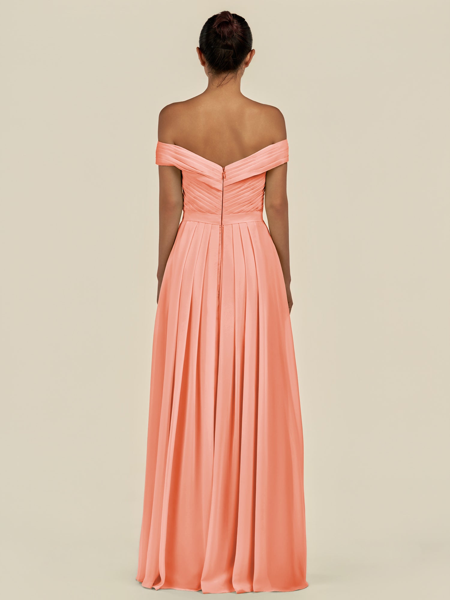 KissDress-Lurina Rosette A Line Chiffon Off the Shoulder Pleated Long Bridesmaid Dress with Slit