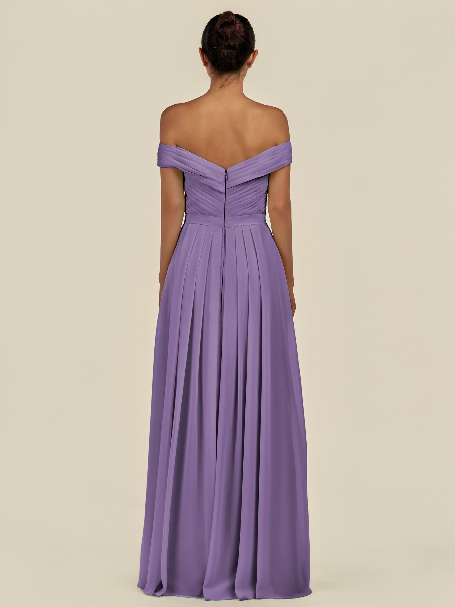 KissDress-Lurina Tahiti A Line Chiffon Off the Shoulder Pleated Long Bridesmaid Dress with Slit