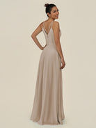 KissDress-Lurne Almond A Line Chiffon V Neck Long Bridesmaid Dress with Cinched Waistline