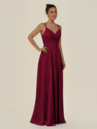 KissDress-Lurne Berry A Line Chiffon V Neck Long Bridesmaid Dress with Cinched Waistline