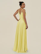 KissDress-Lurne Buttercup A Line Chiffon V Neck Long Bridesmaid Dress with Cinched Waistline