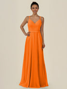 KissDress-Lurne Cinnamon A Line Chiffon V Neck Long Bridesmaid Dress with Cinched Waistline