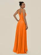 KissDress-Lurne Cinnamon A Line Chiffon V Neck Long Bridesmaid Dress with Cinched Waistline