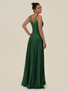 KissDress-Lurne Dark Green A Line Chiffon V Neck Long Bridesmaid Dress with Cinched Waistline