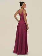 KissDress-Lurne Desert Rose A Line Chiffon V Neck Long Bridesmaid Dress with Cinched Waistline
