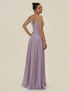 KissDress-Lurne Dusk A Line Chiffon V Neck Long Bridesmaid Dress with Cinched Waistline