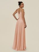 KissDress-Lurne English Rose A Line Chiffon V Neck Long Bridesmaid Dress with Cinched Waistline
