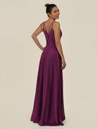 KissDress-Lurne Fig A Line Chiffon V Neck Long Bridesmaid Dress with Cinched Waistline