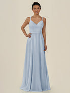 KissDress-Lurne Ice A Line Chiffon V Neck Long Bridesmaid Dress with Cinched Waistline