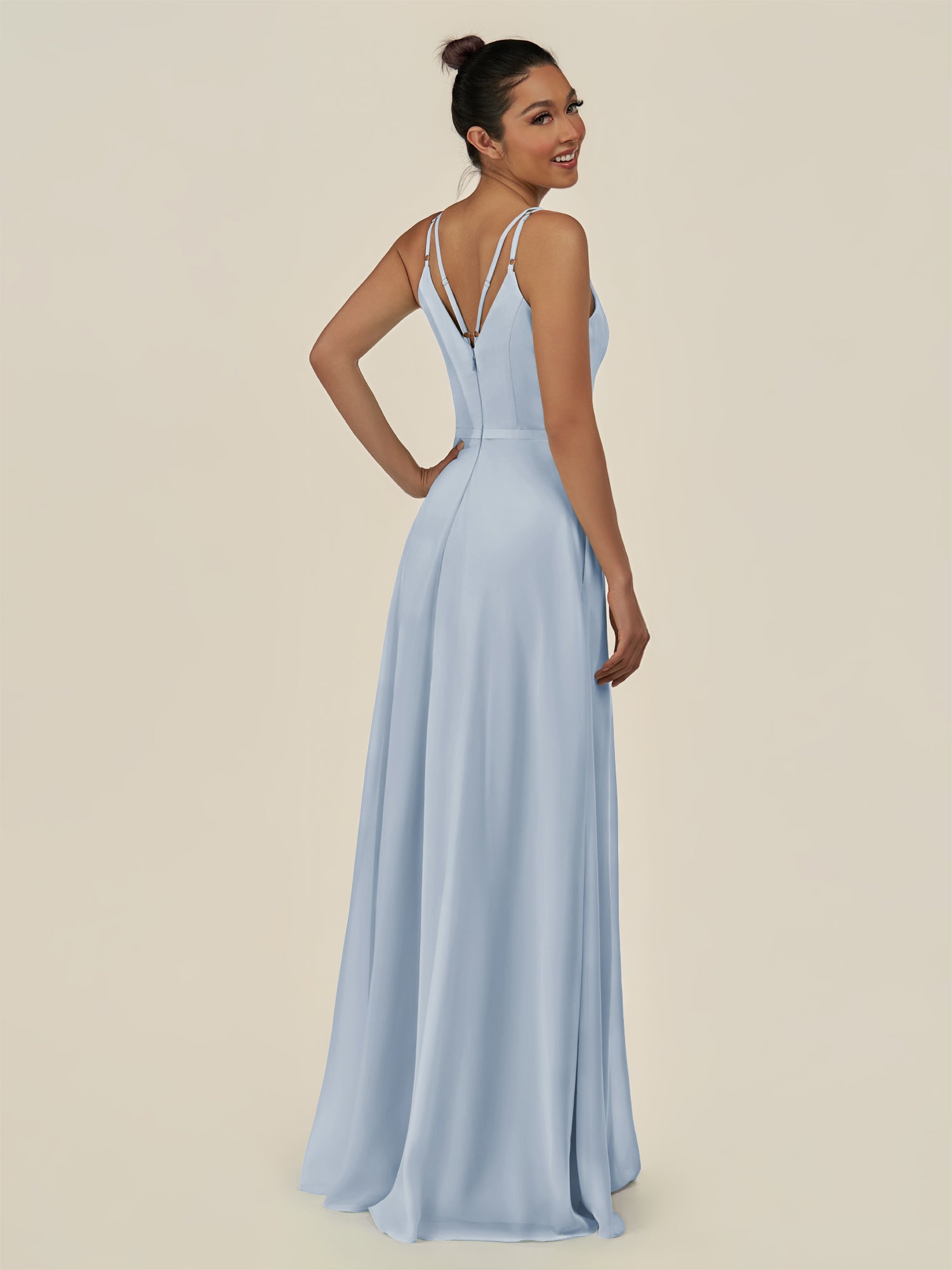 KissDress-Lurne Ice A Line Chiffon V Neck Long Bridesmaid Dress with Cinched Waistline