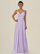 KissDress-Lurne Lavender A Line Chiffon V Neck Long Bridesmaid Dress with Cinched Waistline