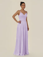 KissDress-Lurne Lavender A Line Chiffon V Neck Long Bridesmaid Dress with Cinched Waistline