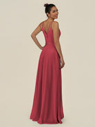 KissDress-Lurne Merlot A Line Chiffon V Neck Long Bridesmaid Dress with Cinched Waistline