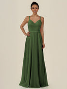 KissDress-Lurne Moss A Line Chiffon V Neck Long Bridesmaid Dress with Cinched Waistline