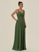 KissDress-Lurne Moss A Line Chiffon V Neck Long Bridesmaid Dress with Cinched Waistline