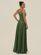KissDress-Lurne Moss A Line Chiffon V Neck Long Bridesmaid Dress with Cinched Waistline