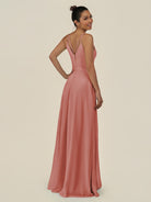 KissDress-Lurne Mulberry A Line Chiffon V Neck Long Bridesmaid Dress with Cinched Waistline