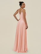 KissDress-Lurne Rose Petal A Line Chiffon V Neck Long Bridesmaid Dress with Cinched Waistline