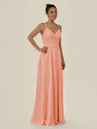 KissDress-Lurne Rosette A Line Chiffon V Neck Long Bridesmaid Dress with Cinched Waistline